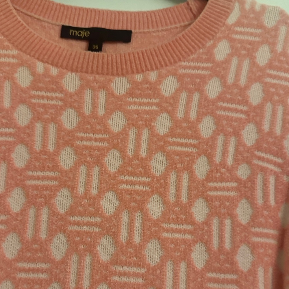Maje Pink and White Geometric Sweater dress - Picture 3 of 16